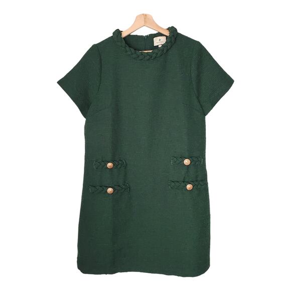 Tuckernuck Dresses & Skirts - Tuckernuck Jackie Dress Hunter Green Tweed A-Line Shift Mini Braided Size Large